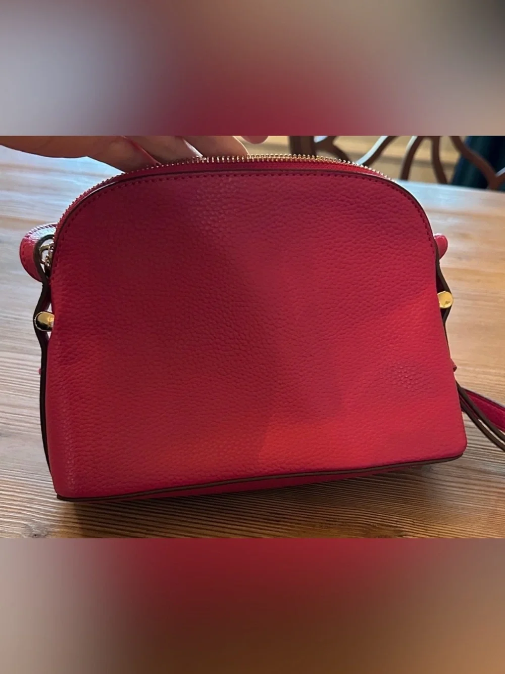 Anne Klein Hot Pink- Fuchsia Pebbled Faux Leather Crossbody with Gold Logo
